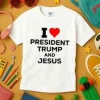 I Heart President Trump And Love Jesus Kids T-Shirt thumb 3