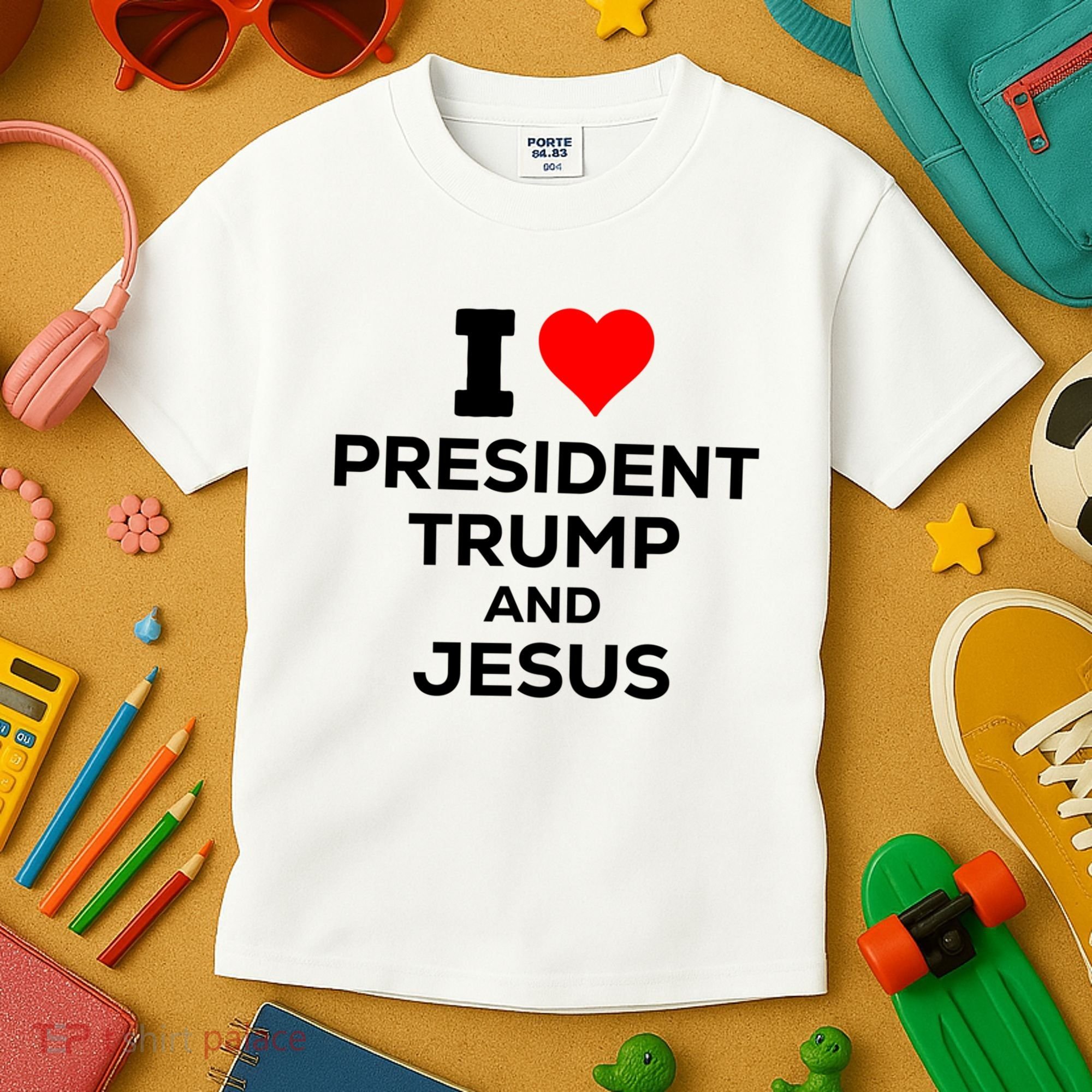 I Heart President Trump And Love Jesus Kids T-Shirt