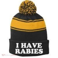 I Have Rabies Stripe Pom Pom Beanie thumb 0