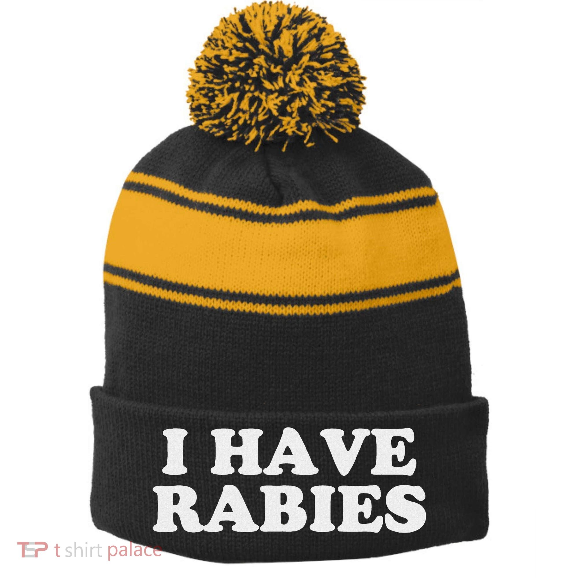 I Have Rabies Stripe Pom Pom Beanie