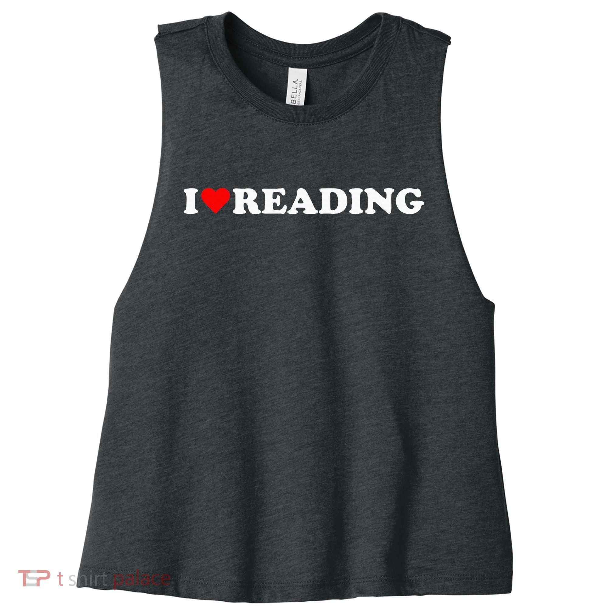 I Heart Reading I Love Reading Cute Red Heart Books Lover Women's Racerback Cropped Tank