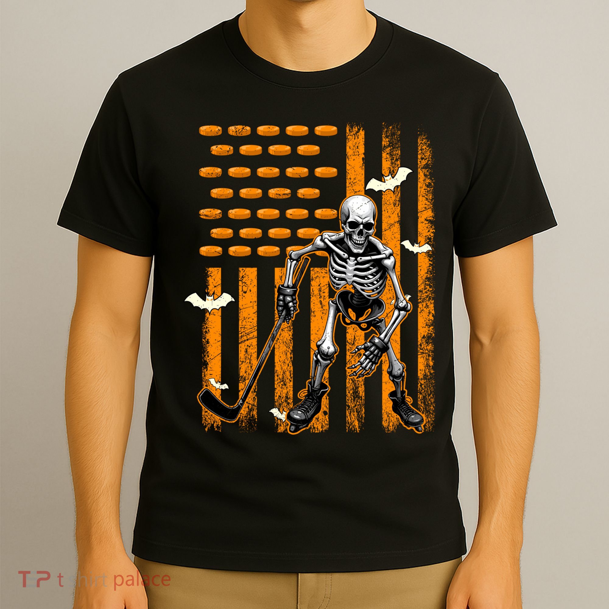 Ice Hockey Skeleton Halloween Ice Hockey Player T-Shirt