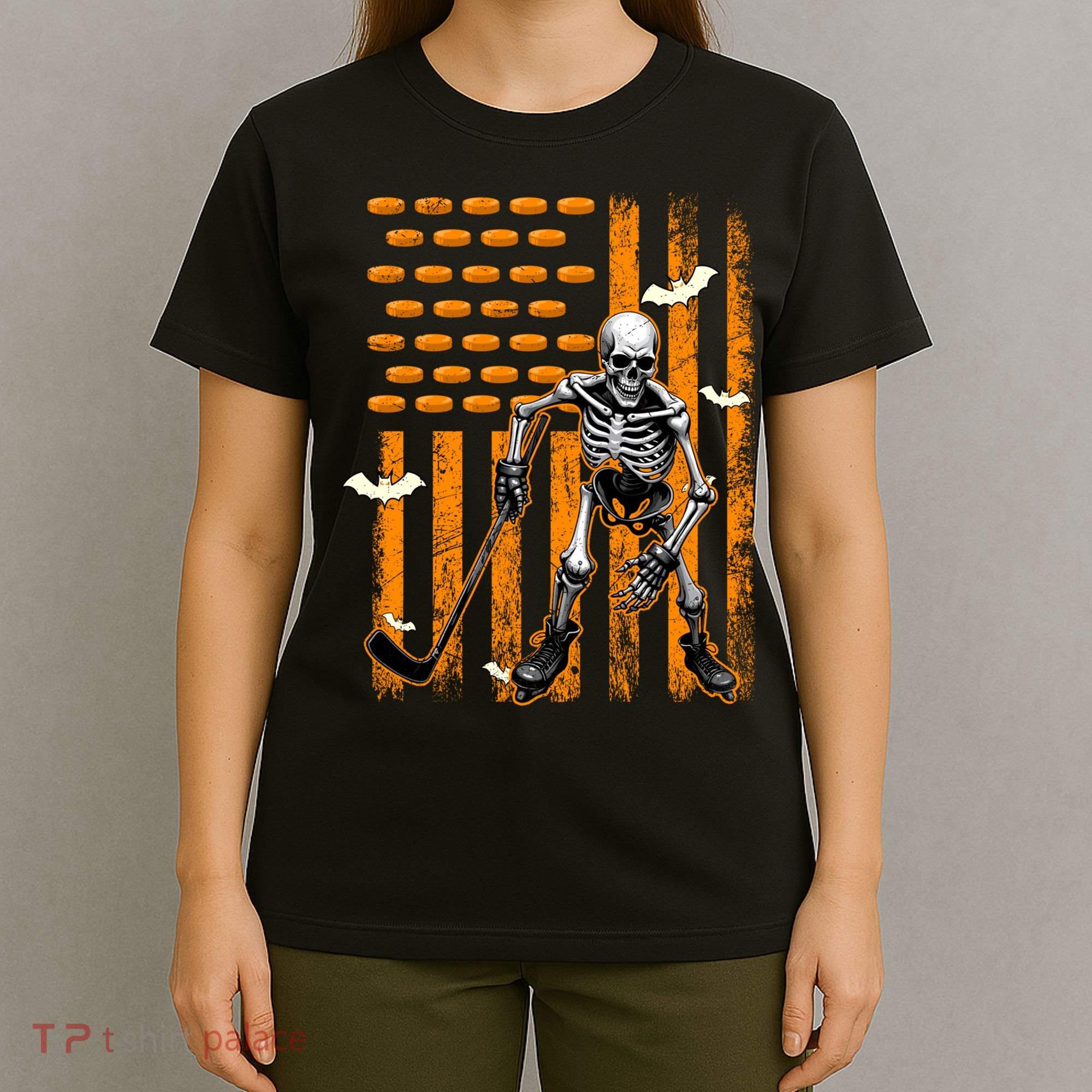 Ice Hockey Skeleton Halloween Ice Hockey Player T-Shirt