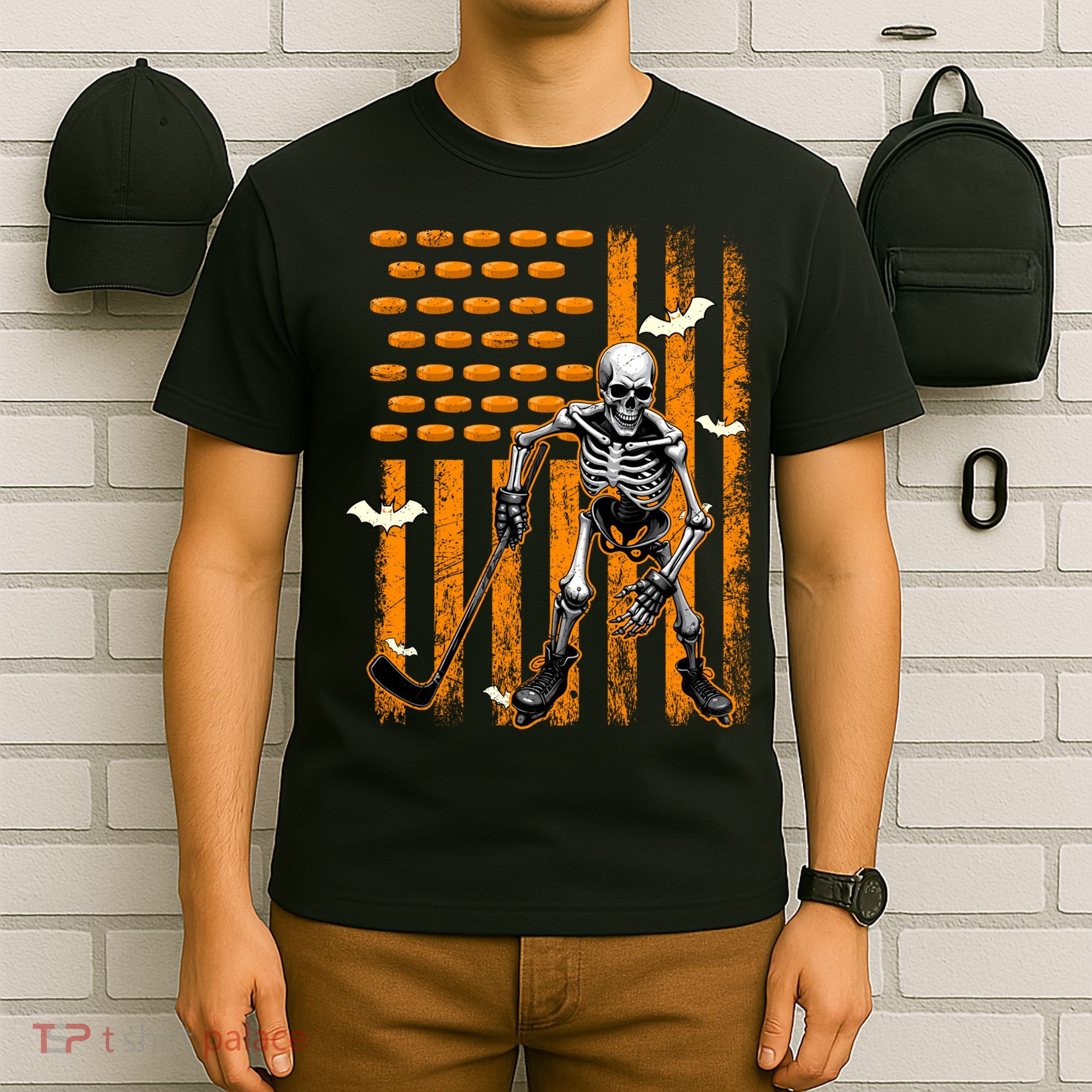 Ice Hockey Skeleton Halloween Ice Hockey Player T-Shirt