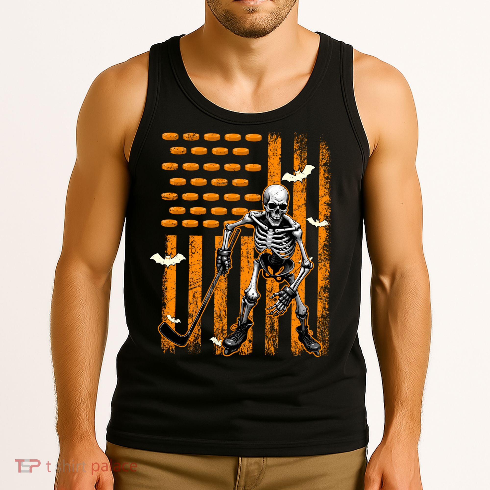 Ice Hockey Skeleton Halloween Ice Hockey Player Tank Top