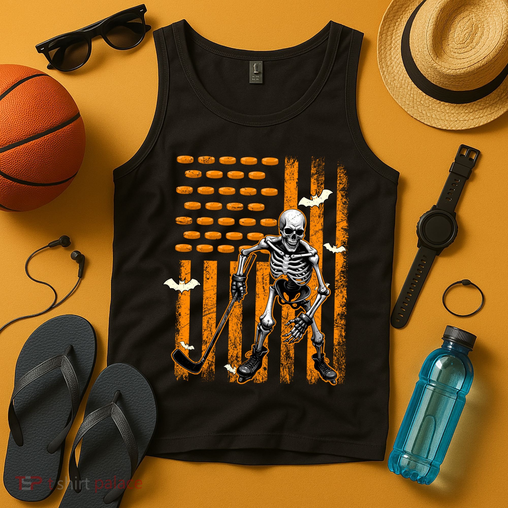 Ice Hockey Skeleton Halloween Ice Hockey Player Tank Top