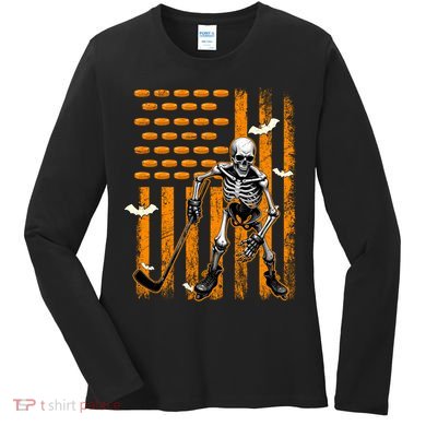 Ice Hockey Skeleton Halloween Ice Hockey Player Women's Long Sleeve Shirt