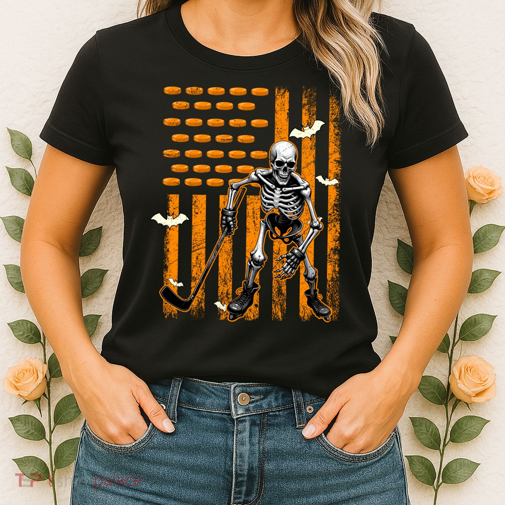 Ice Hockey Skeleton Halloween Ice Hockey Player Women's T-Shirt