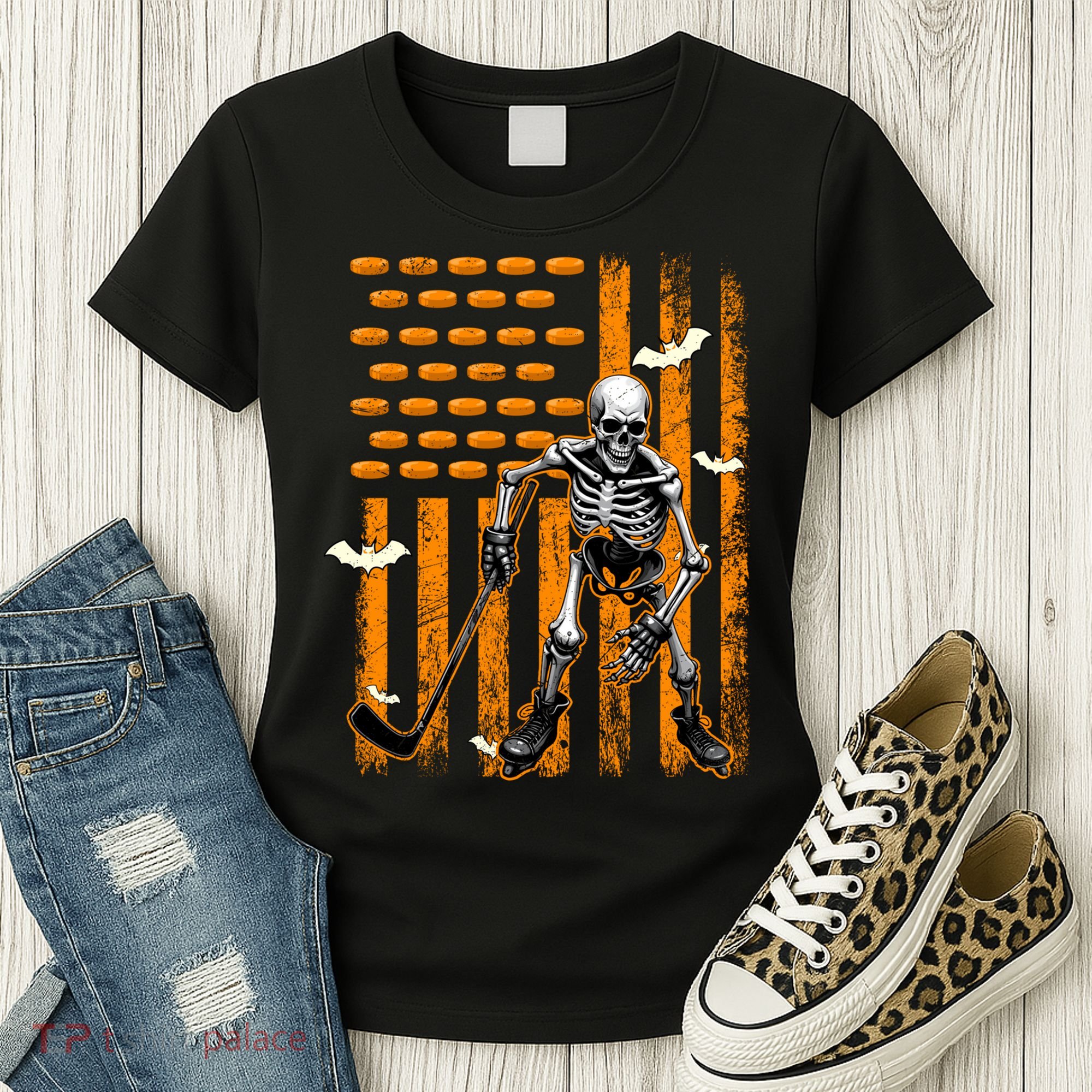 Ice Hockey Skeleton Halloween Ice Hockey Player Women's T-Shirt