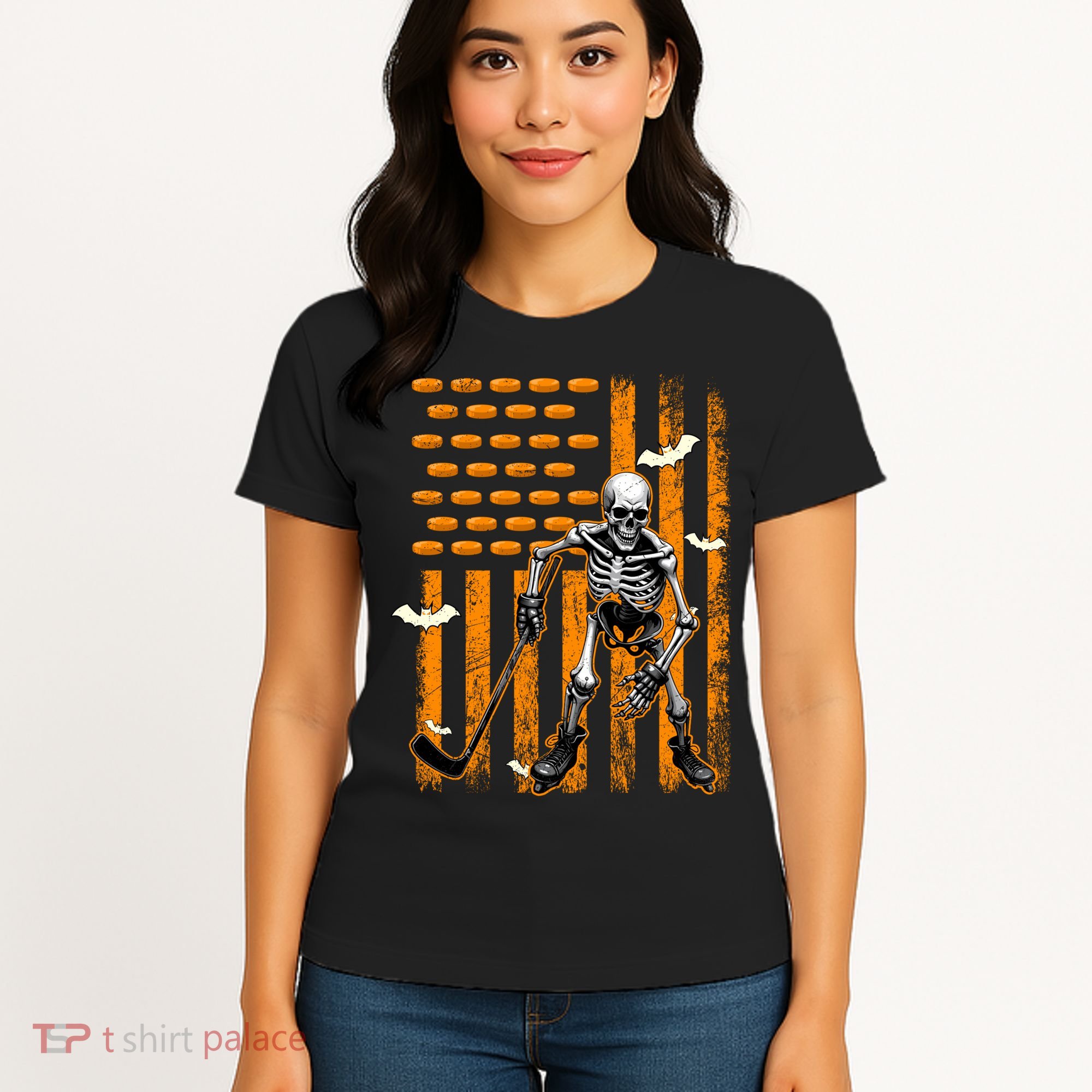 Ice Hockey Skeleton Halloween Ice Hockey Player Women's T-Shirt