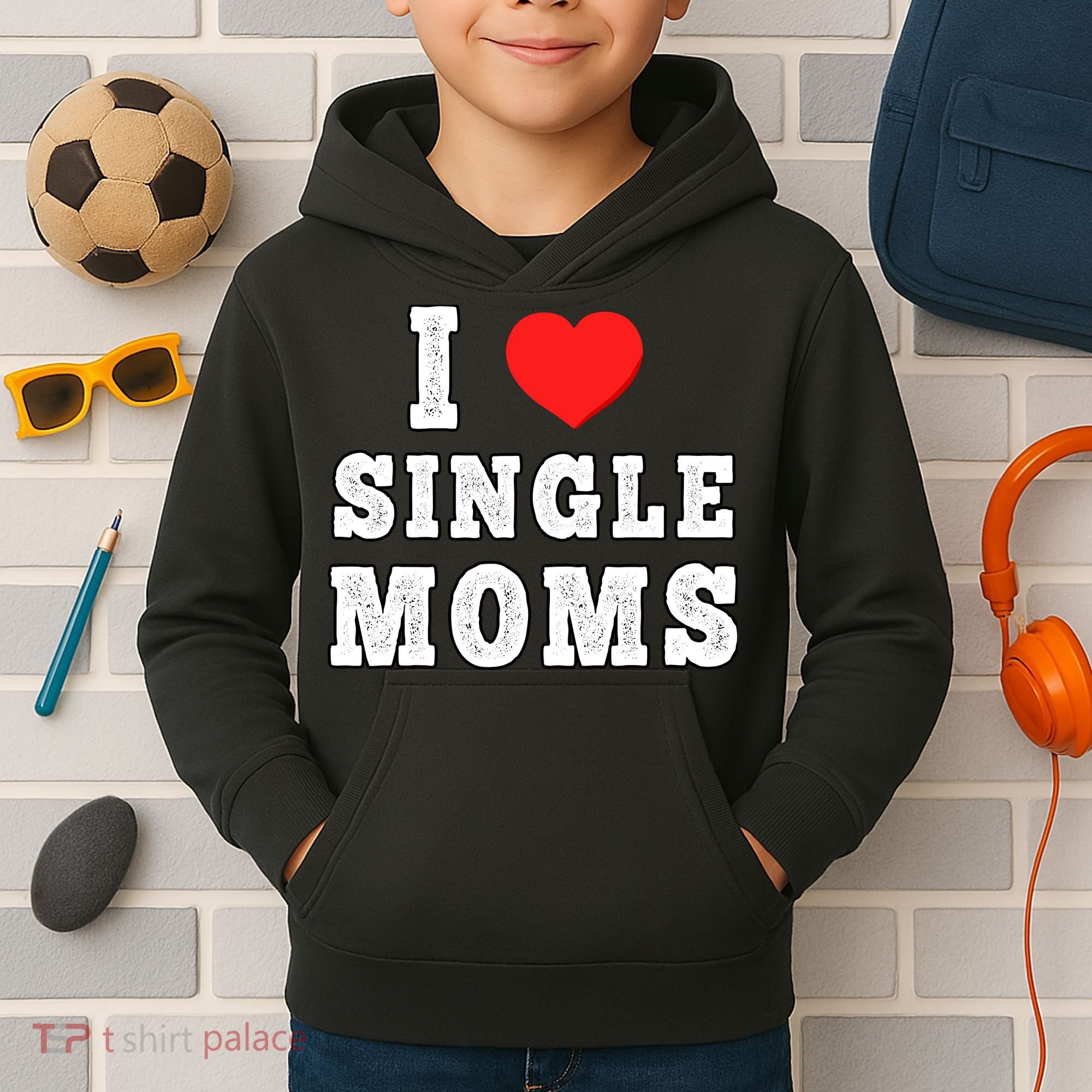 I Heart Single Moms Funny I Love Single Mommy Kids Hoodie