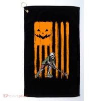 Ice Hockey Skeleton Halloween Boys American Pumpkin Flag Gift Golf Towel thumb 0