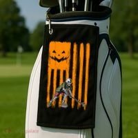 Ice Hockey Skeleton Halloween Boys American Pumpkin Flag Gift Golf Towel thumb 2