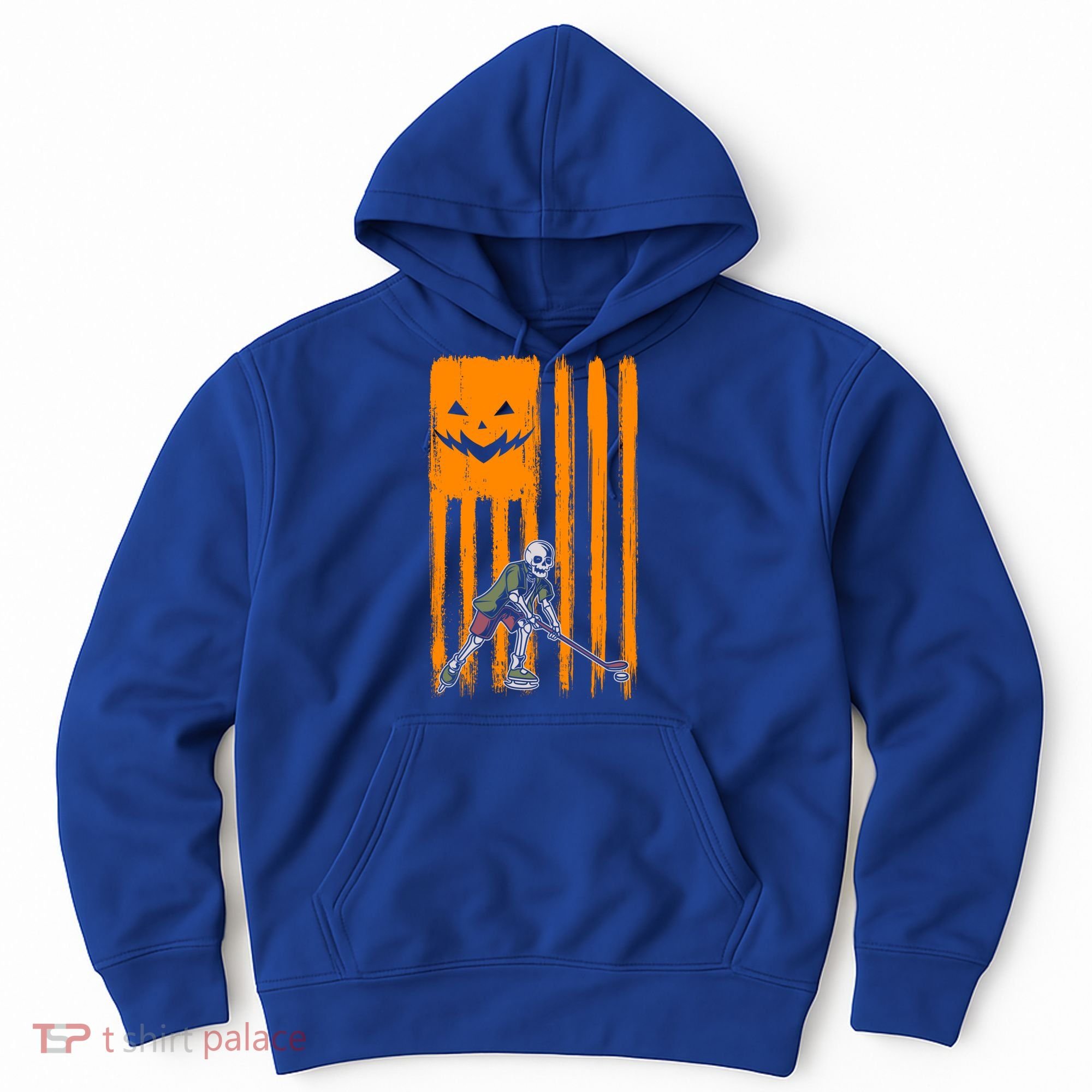 Ice Hockey Skeleton Halloween Boys American Pumpkin Flag Gift Hoodie