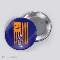 Ice Hockey Skeleton Halloween Boys American Pumpkin Flag Gift Button thumb 0