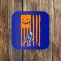 Ice Hockey Skeleton Halloween Boys American Pumpkin Flag Gift Coaster thumb 0