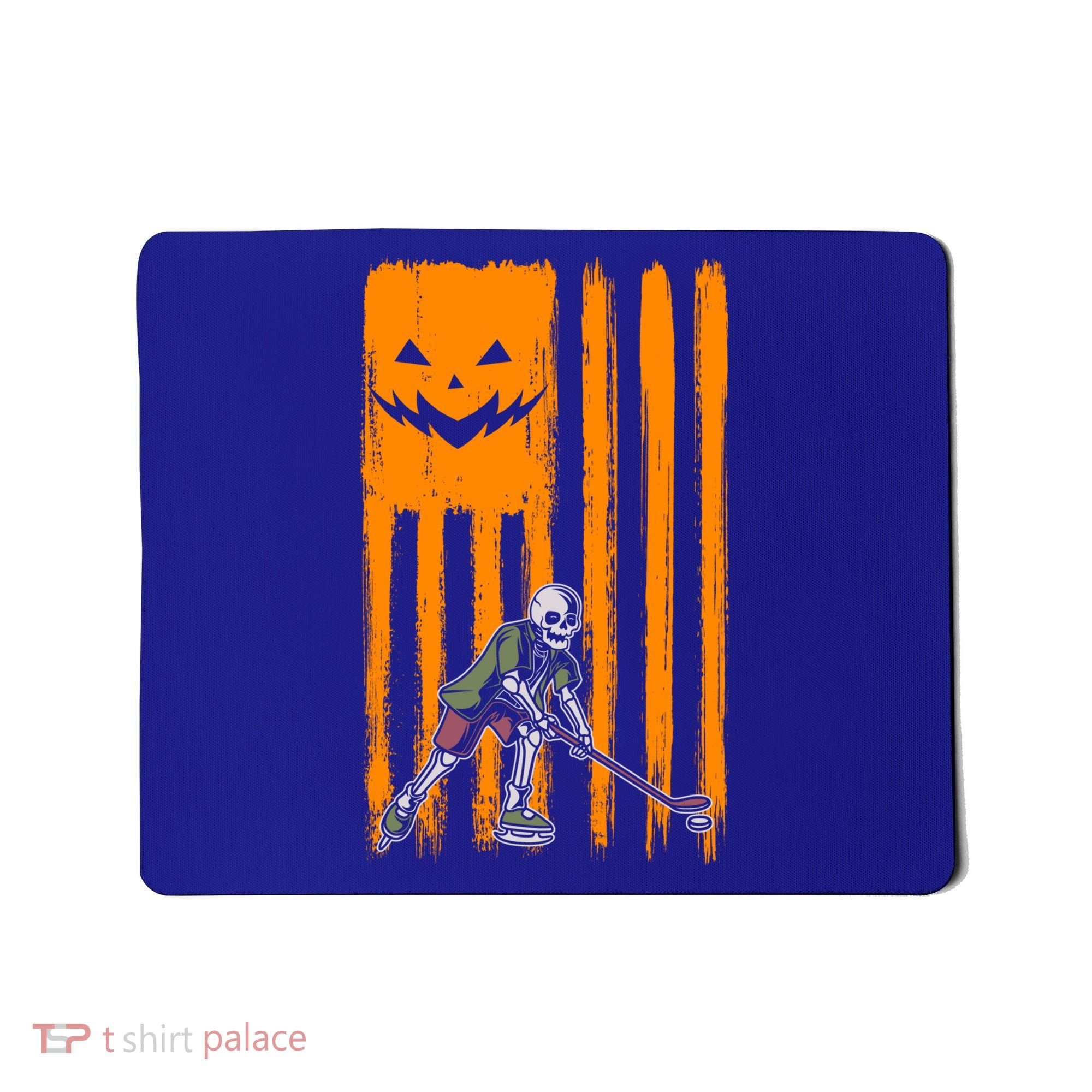 Ice Hockey Skeleton Halloween Boys American Pumpkin Flag Gift Mousepad