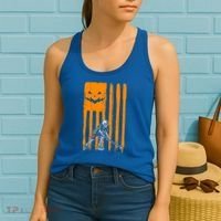 Ice Hockey Skeleton Halloween Boys American Pumpkin Flag Gift Women's Tank Top thumb 2