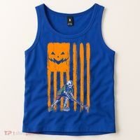 Ice Hockey Skeleton Halloween Boys American Pumpkin Flag Gift Tank Top thumb 2