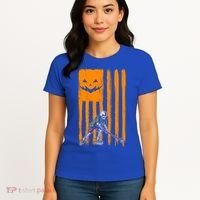 Ice Hockey Skeleton Halloween Boys American Pumpkin Flag Gift Women's T-Shirt thumb 4