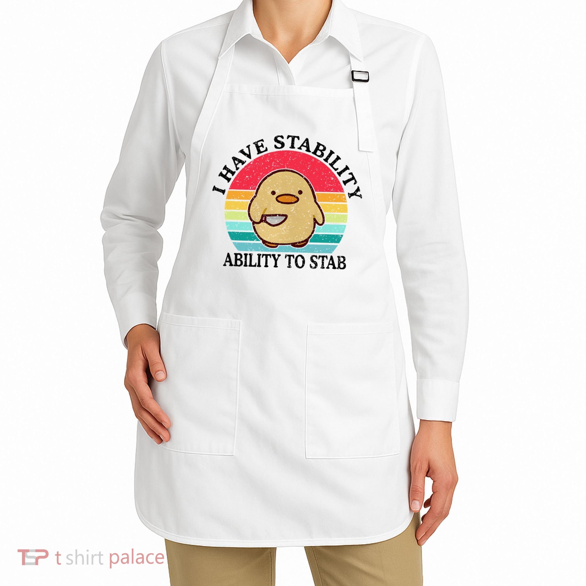 I Have Stability Ability To Stab Meme Funny Duck Retro Apron
