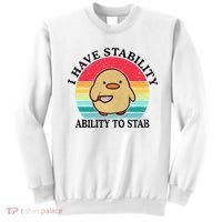 I Have Stability Ability To Stab Meme Funny Duck Retro Sweatshirt thumb 0