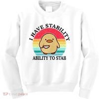 I Have Stability Ability To Stab Meme Funny Duck Retro Kids Sweatshirt thumb 0