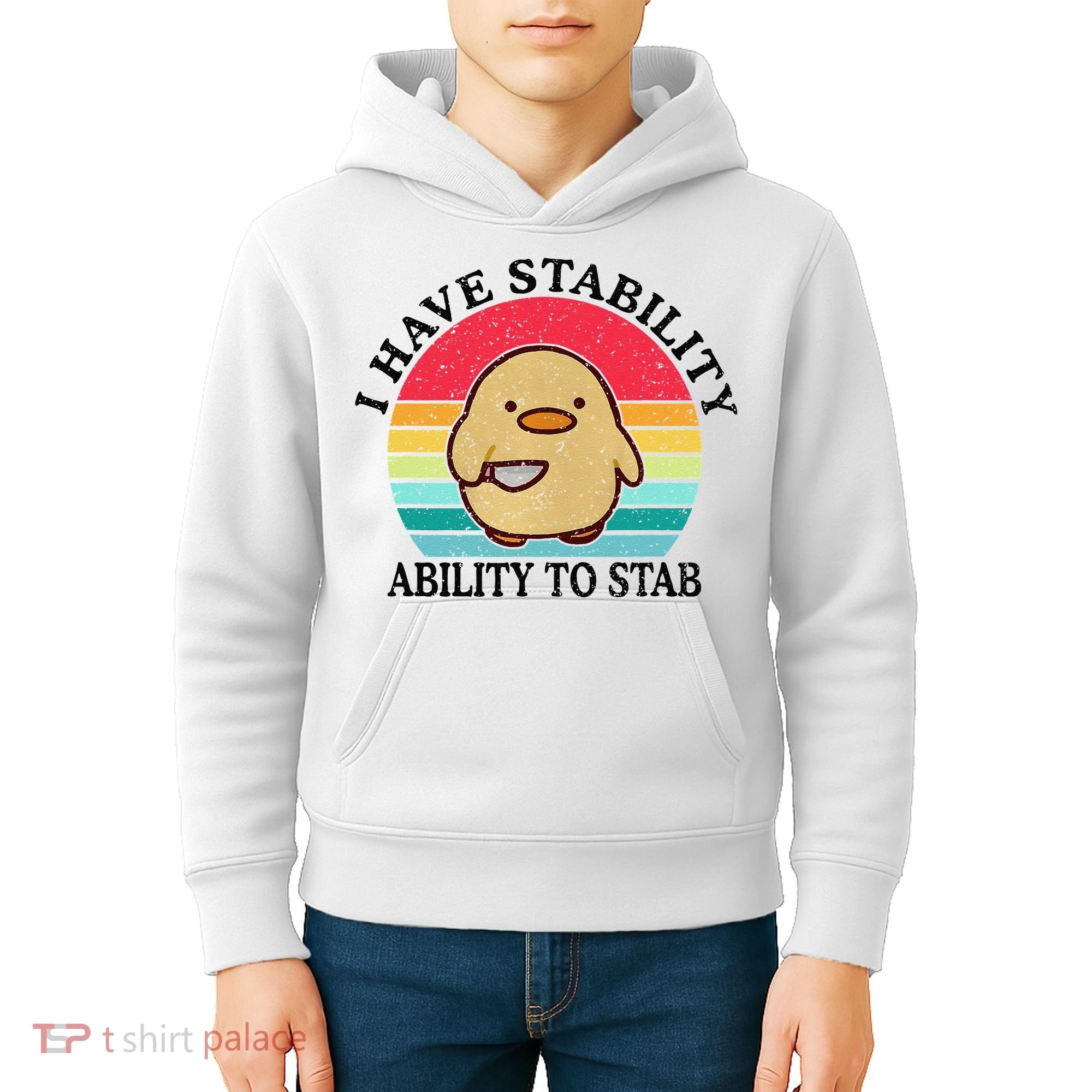 I Have Stability Ability To Stab Meme Funny Duck Retro Kids Hoodie