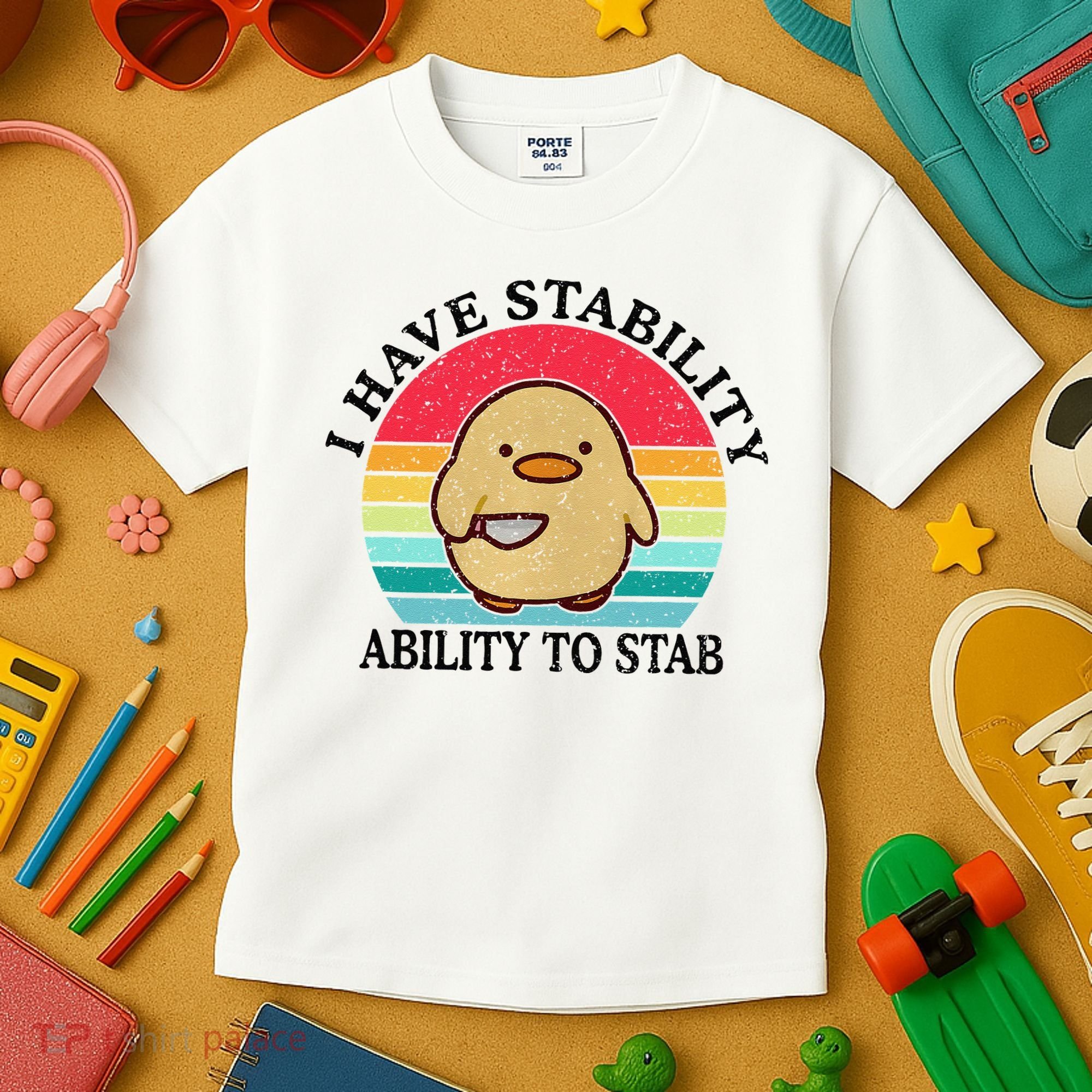 I Have Stability Ability To Stab Meme Funny Duck Retro Kids T-Shirt