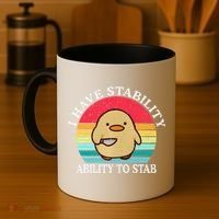 I Have Stability Ability To Stab Meme Funny Duck Retro Coffee Mug thumb 4