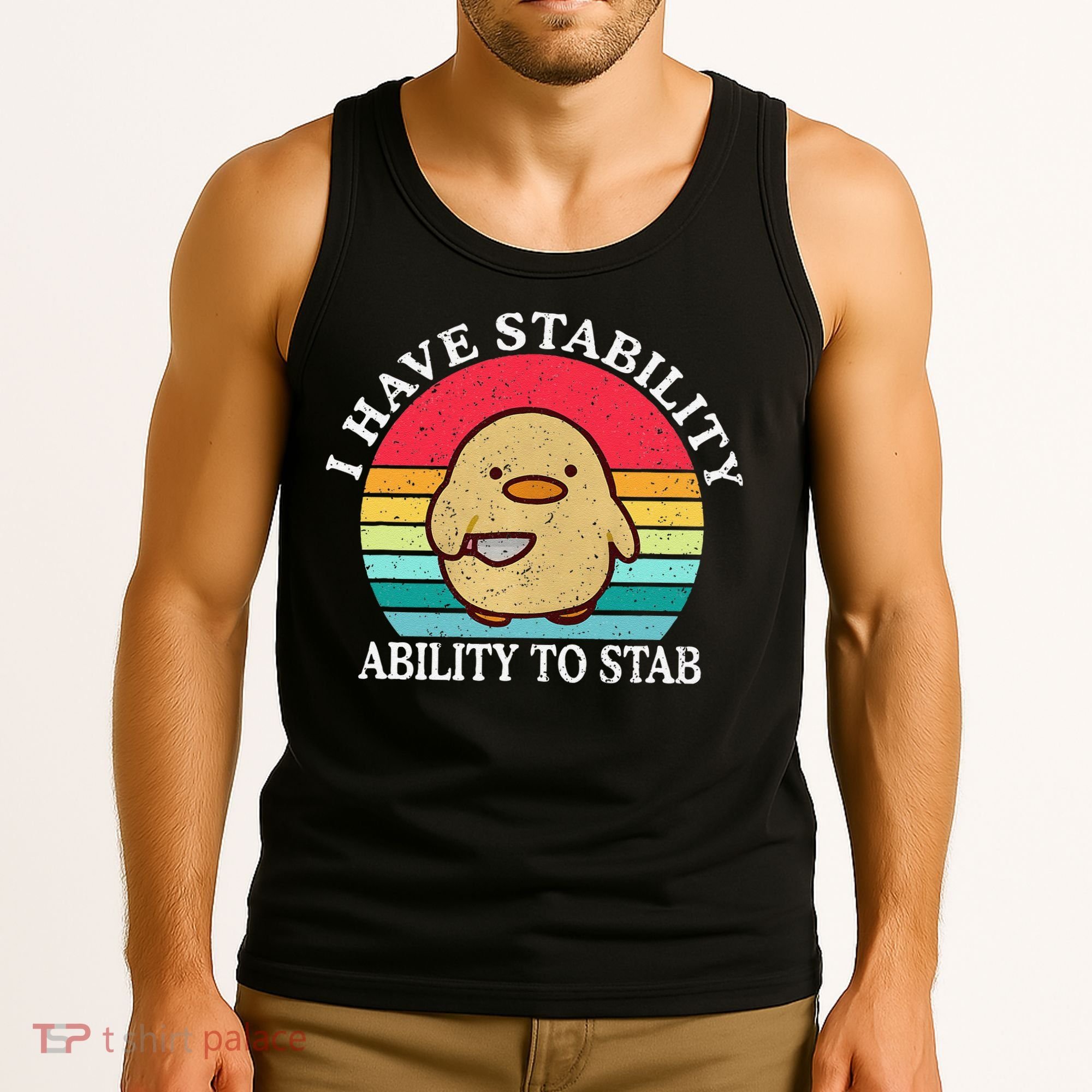 I Have Stability Ability To Stab Meme Funny Duck Retro Tank Top