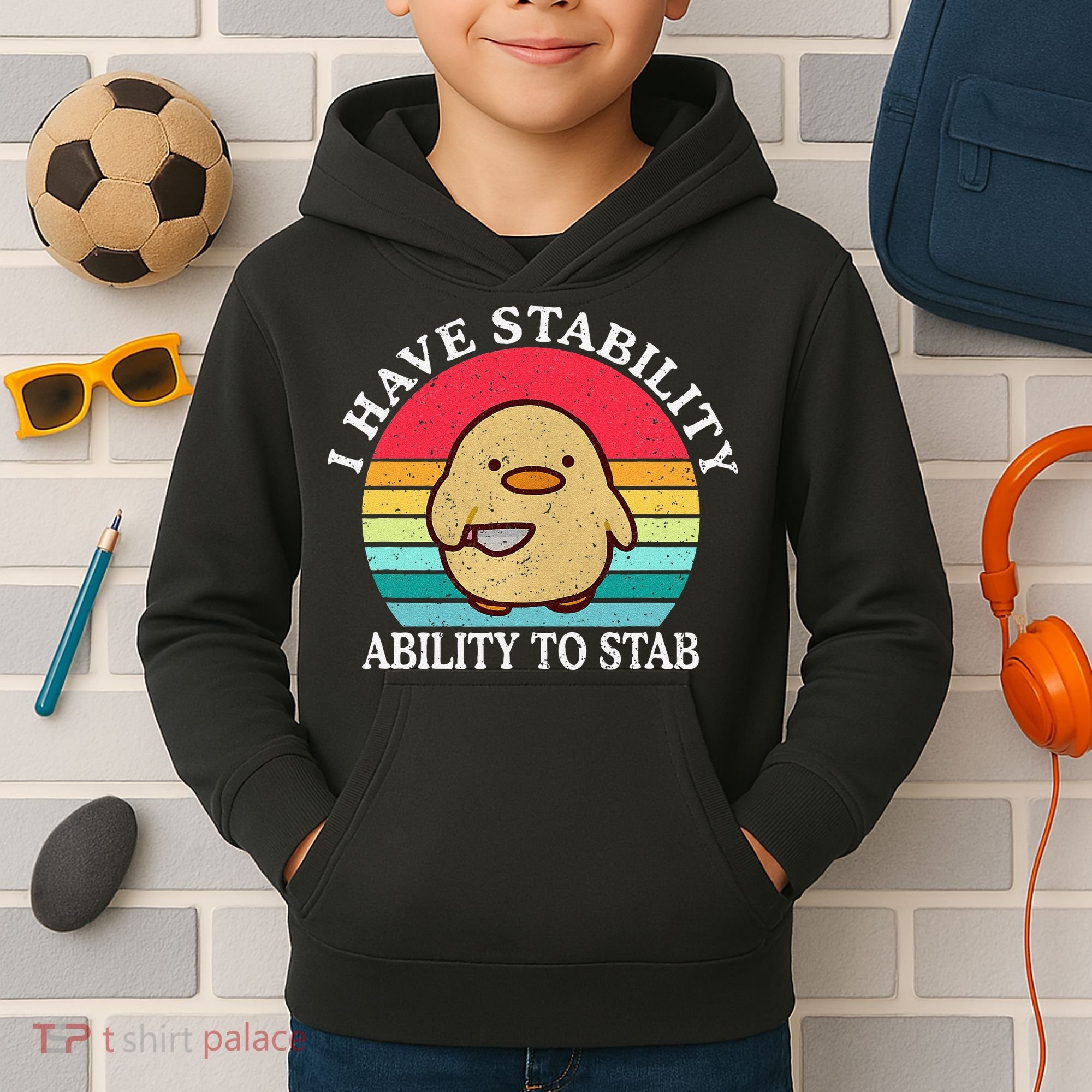I Have Stability Ability To Stab Meme Funny Duck Retro Kids Hoodie