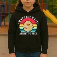 I Have Stability Ability To Stab Meme Funny Duck Retro Kids Hoodie thumb 3