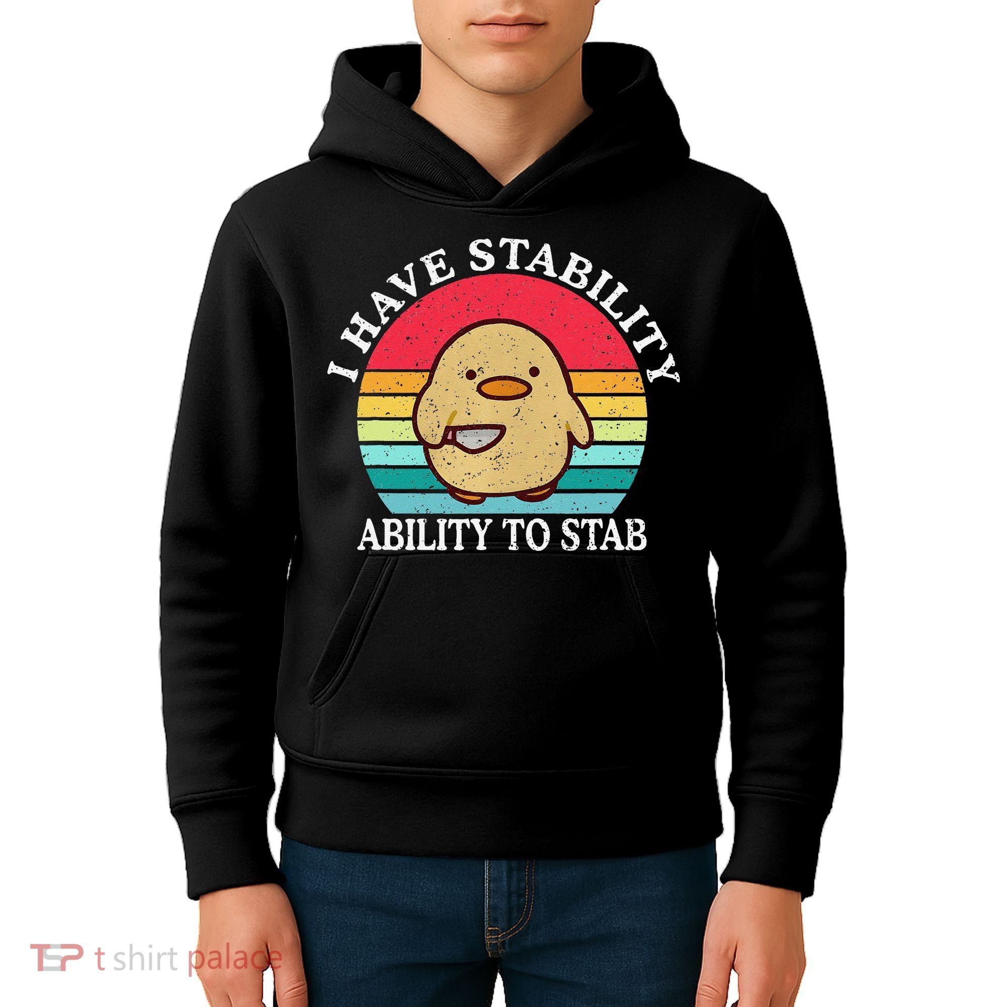 I Have Stability Ability To Stab Meme Funny Duck Retro Kids Hoodie