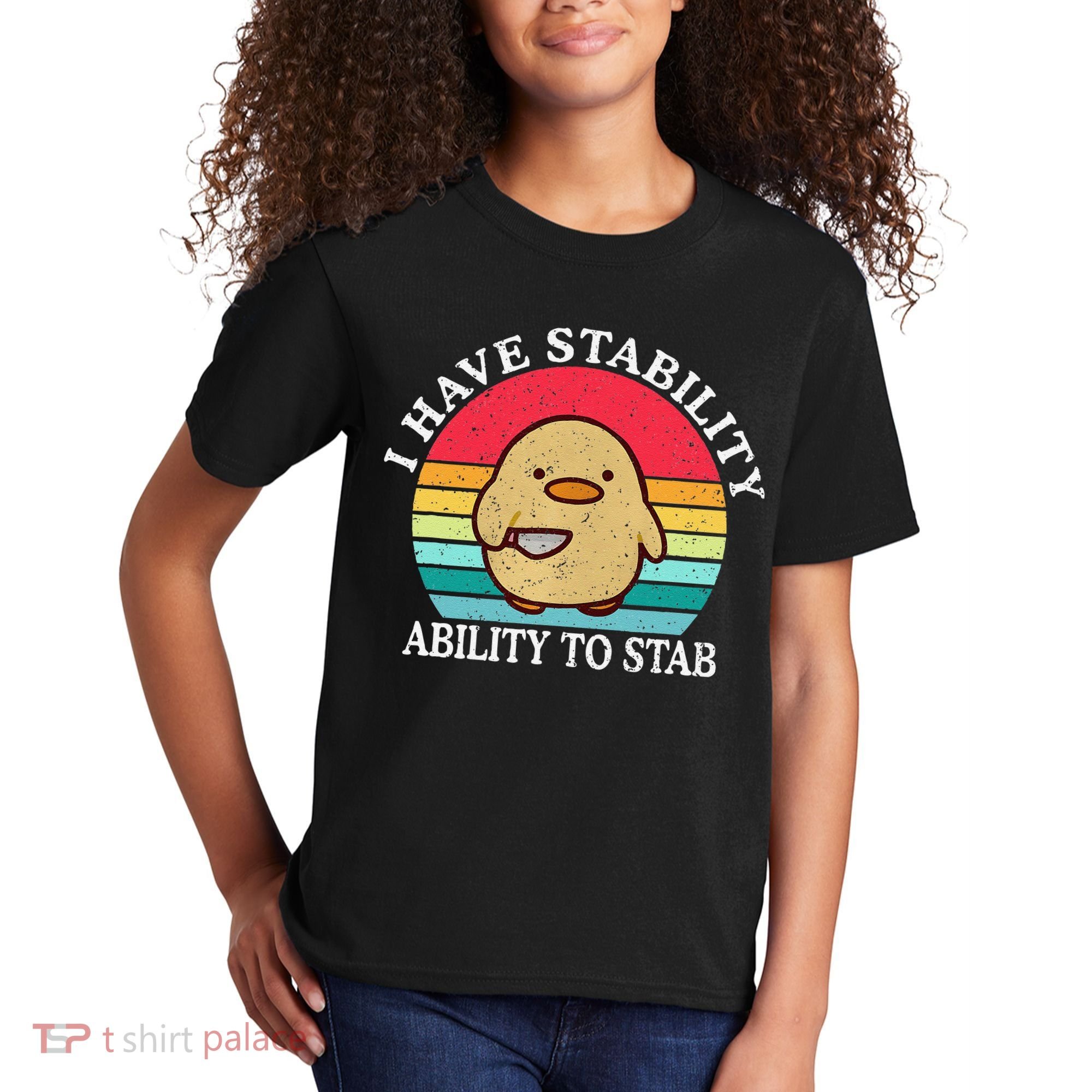 I Have Stability Ability To Stab Meme Funny Duck Retro Kids T-Shirt