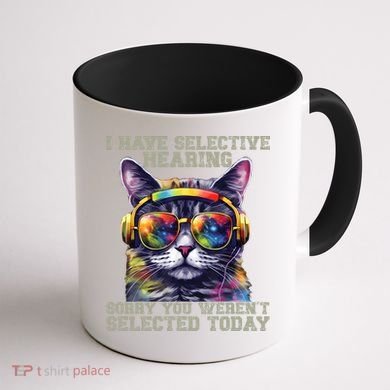 I Have Selective Hearing Cool Funny Cat Design Headphones Coffee Mug back