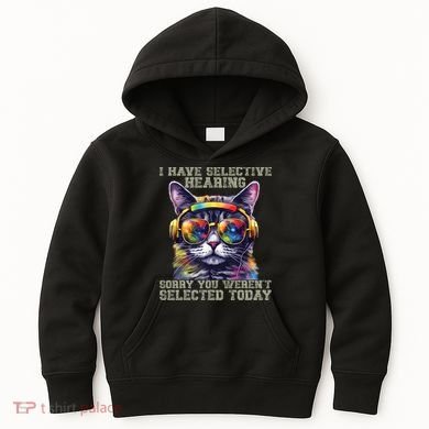 I Have Selective Hearing Cool Funny Cat Design Headphones Kids Hoodie