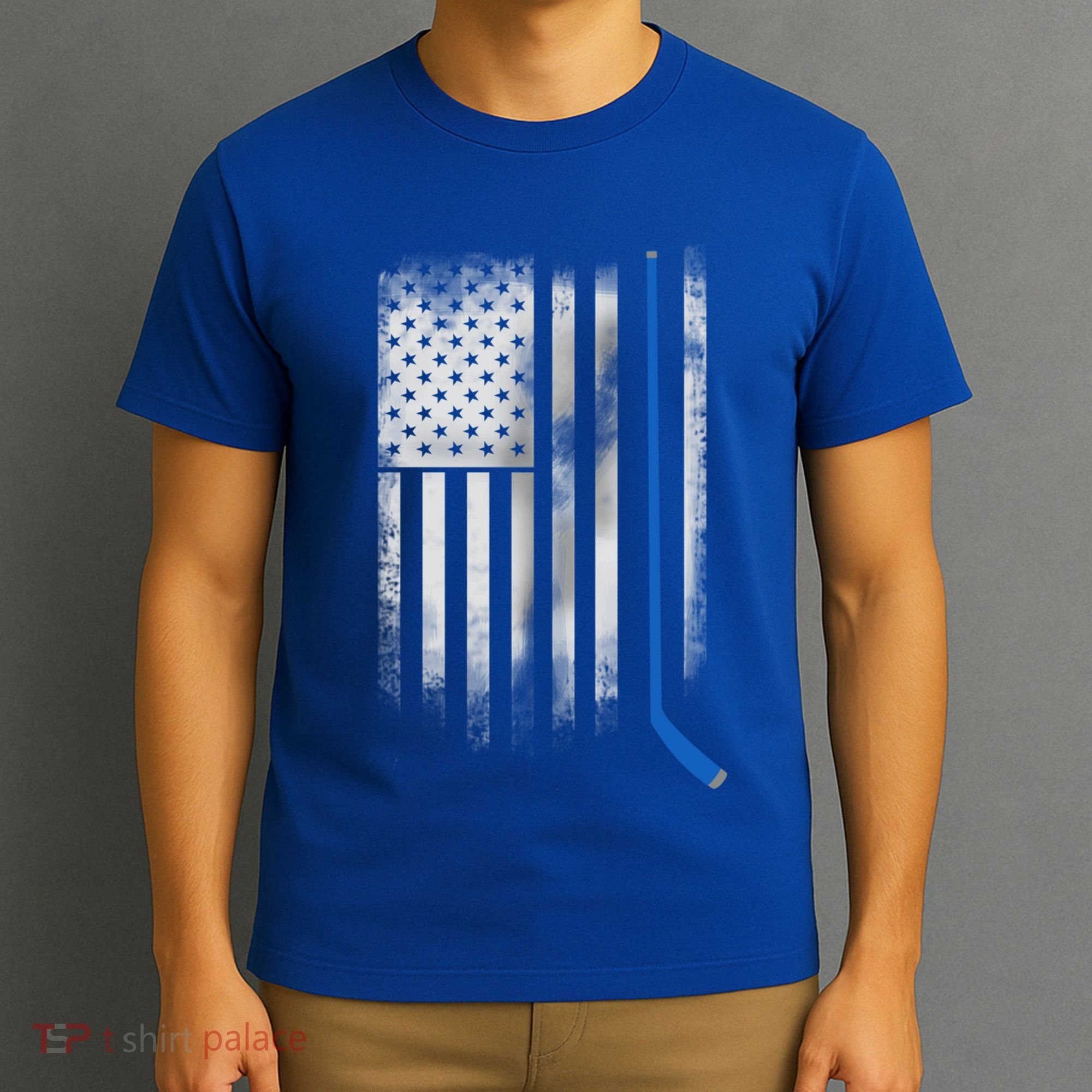 Ice Hockey Stick Blue American Flag Usa Patriot Cool Gift T-Shirt