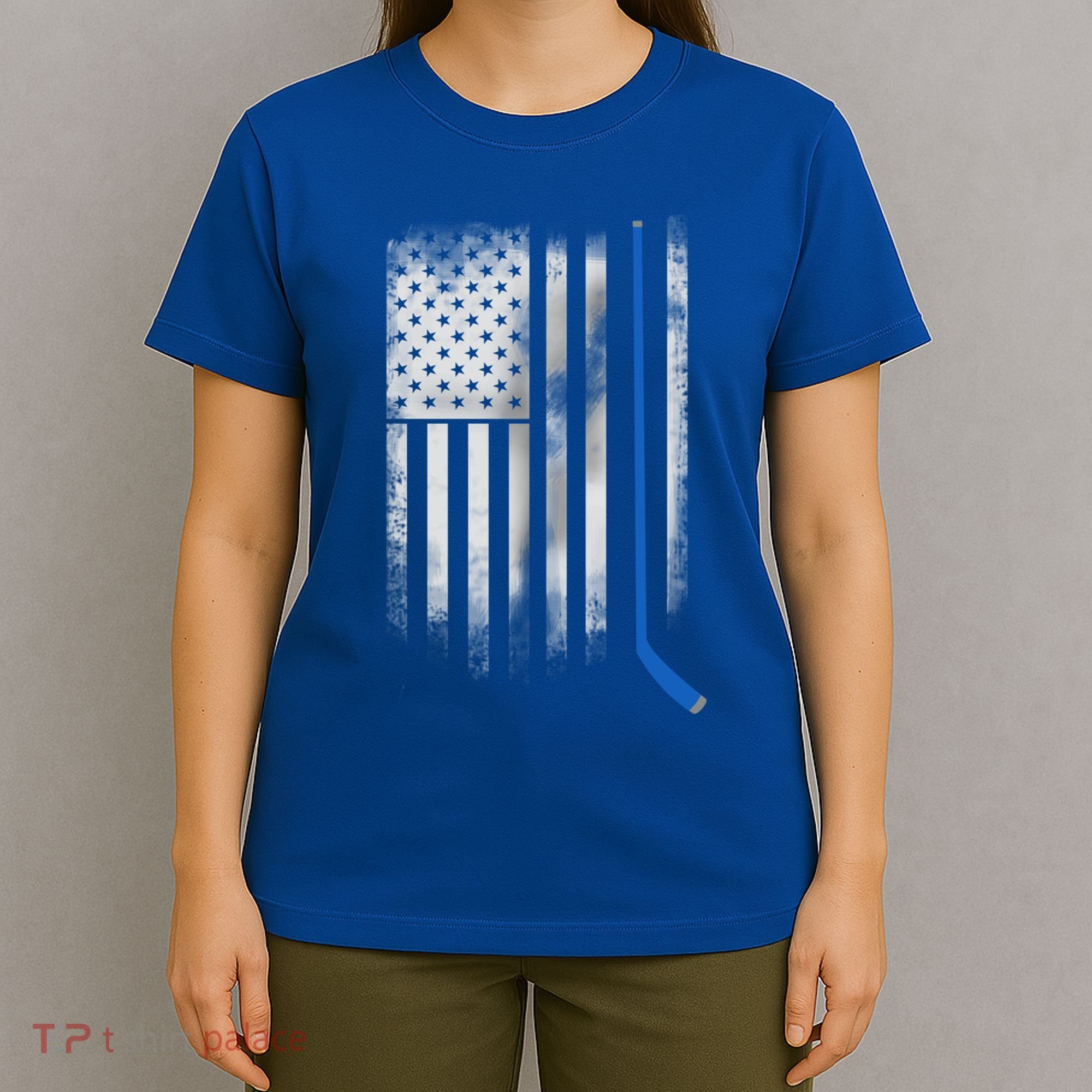 Ice Hockey Stick Blue American Flag Usa Patriot Cool Gift T-Shirt