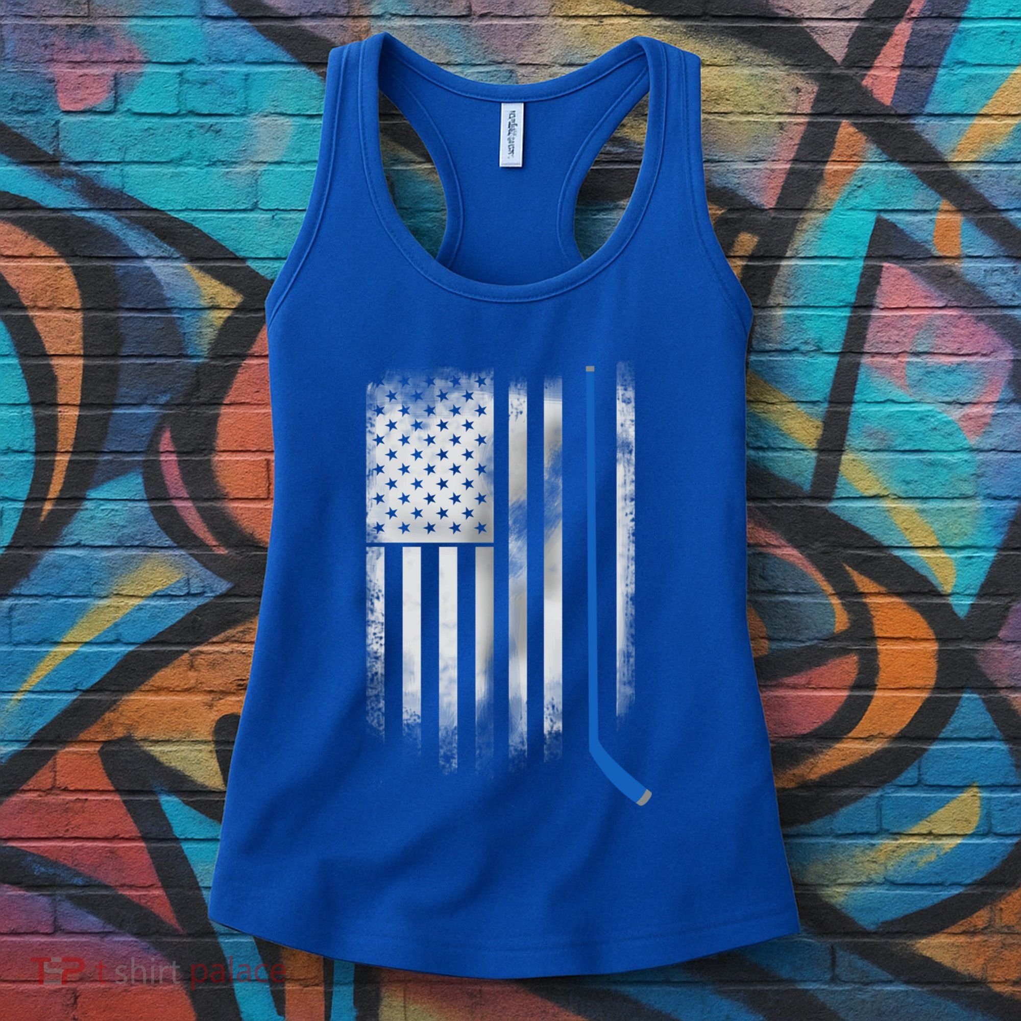 Ice Hockey Stick Blue American Flag Usa Patriot Cool Gift Women's Tank Top