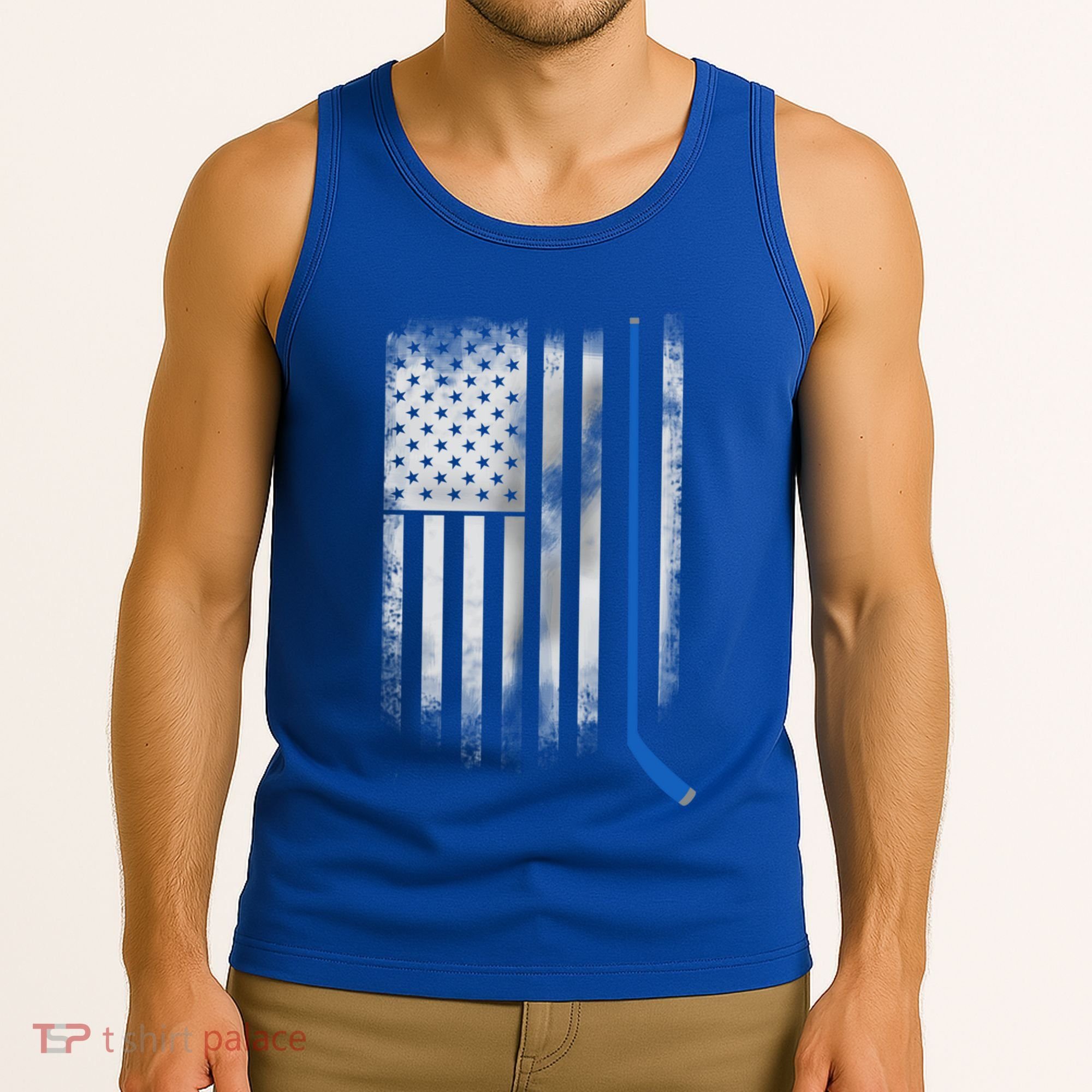 Ice Hockey Stick Blue American Flag Usa Patriot Cool Gift Tank Top