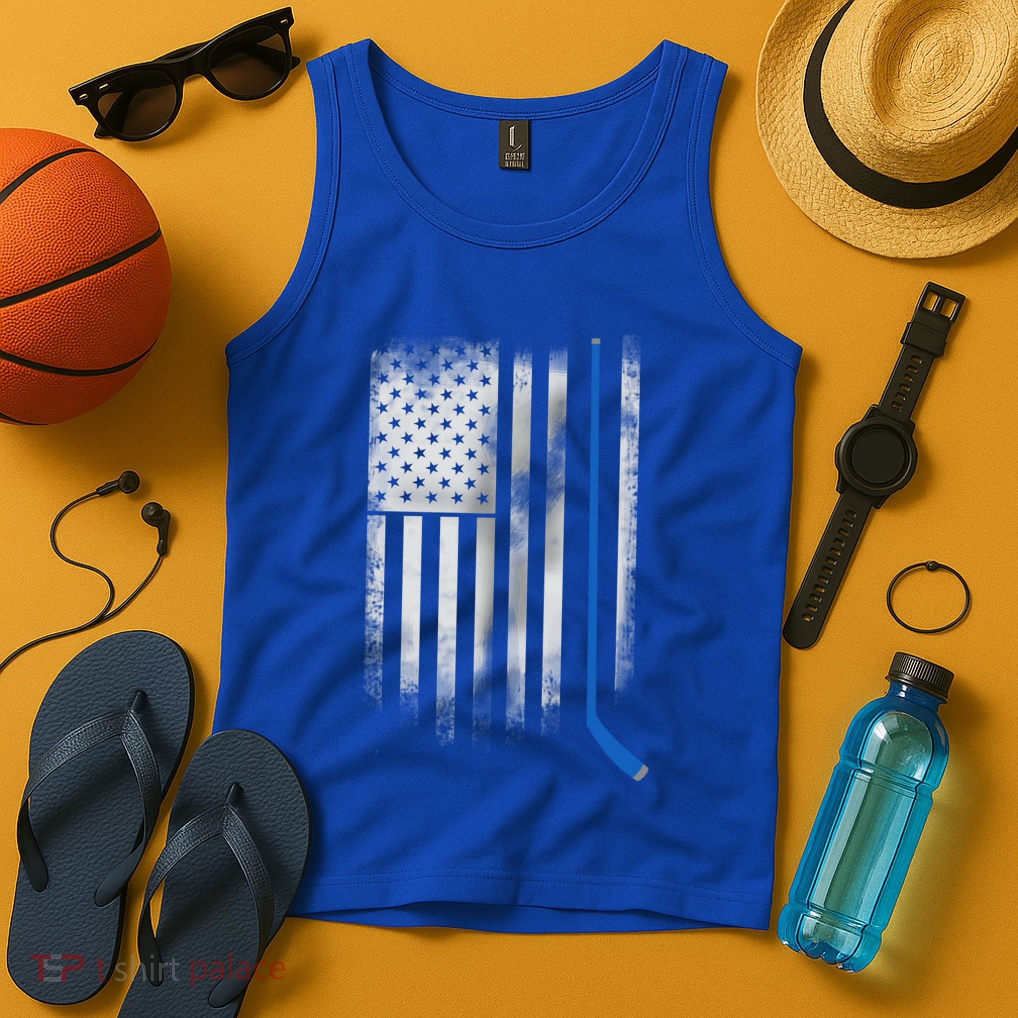 Ice Hockey Stick Blue American Flag Usa Patriot Cool Gift Tank Top