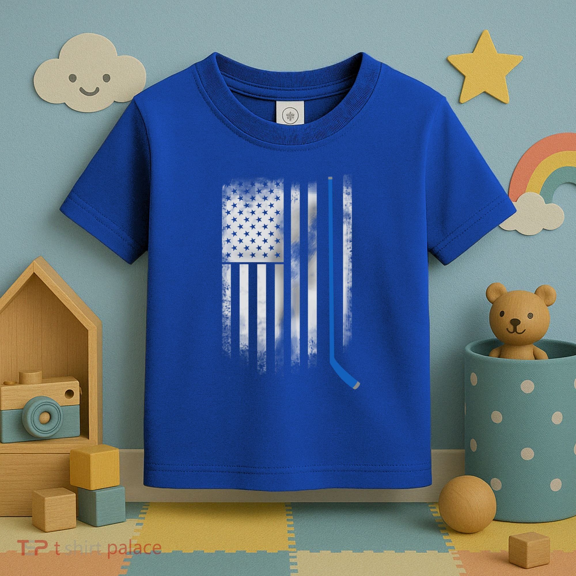 Ice Hockey Stick Blue American Flag Usa Patriot Cool Gift Toddler T-Shirt