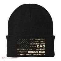 I Have Two Titles Dad And Bonus Dad Military Camo Flag Beanie thumb 0