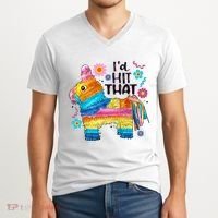 Id Hit That Funny Mexican Llama Pinata V-Neck T-Shirt thumb 2