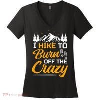 I Hike To Burn Off The Crazy Funny Hiking Women's V-Neck T-Shirt thumb 0