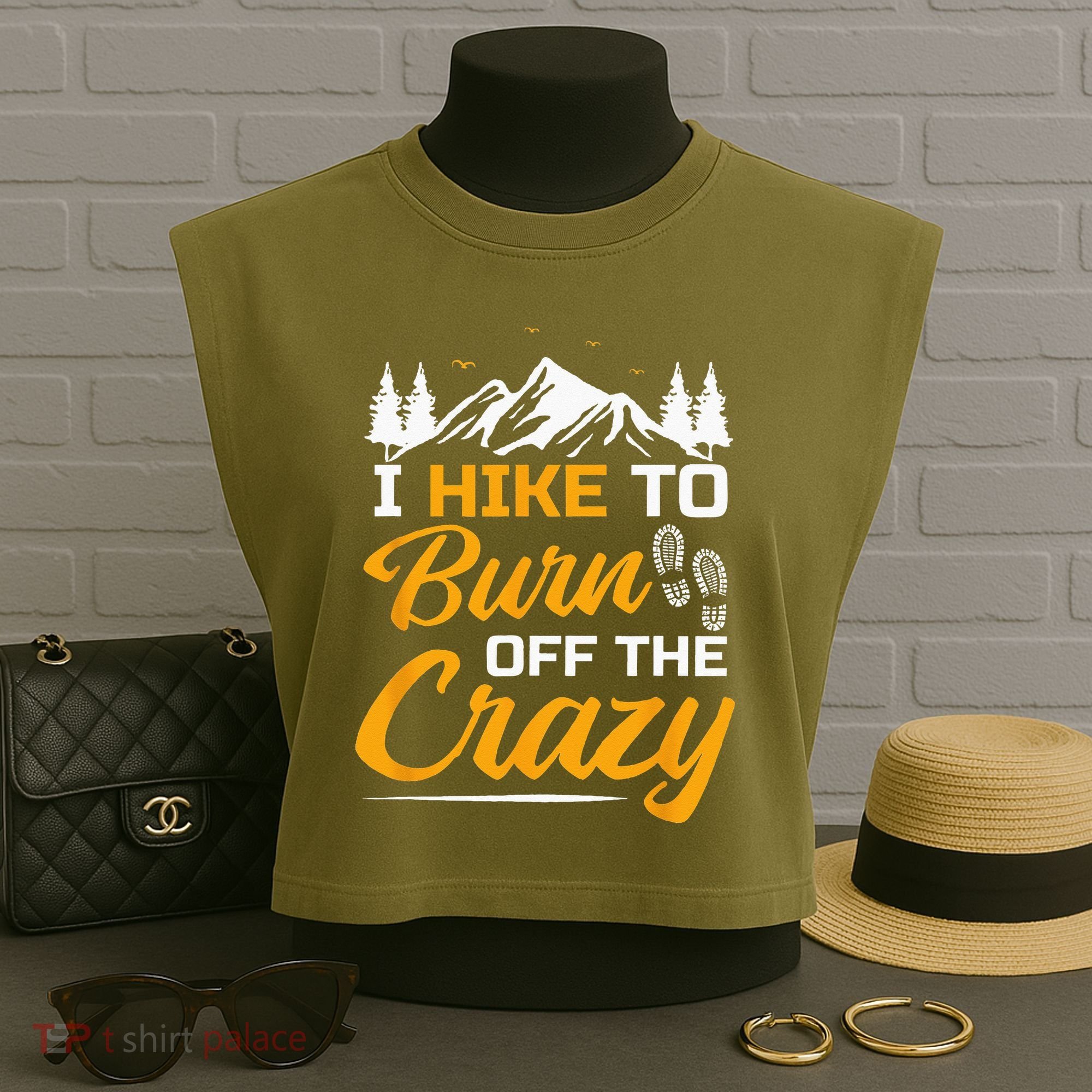 I Hike To Burn Off The Crazy Funny Hiking Garment-Dyed Women's Muscle Tee