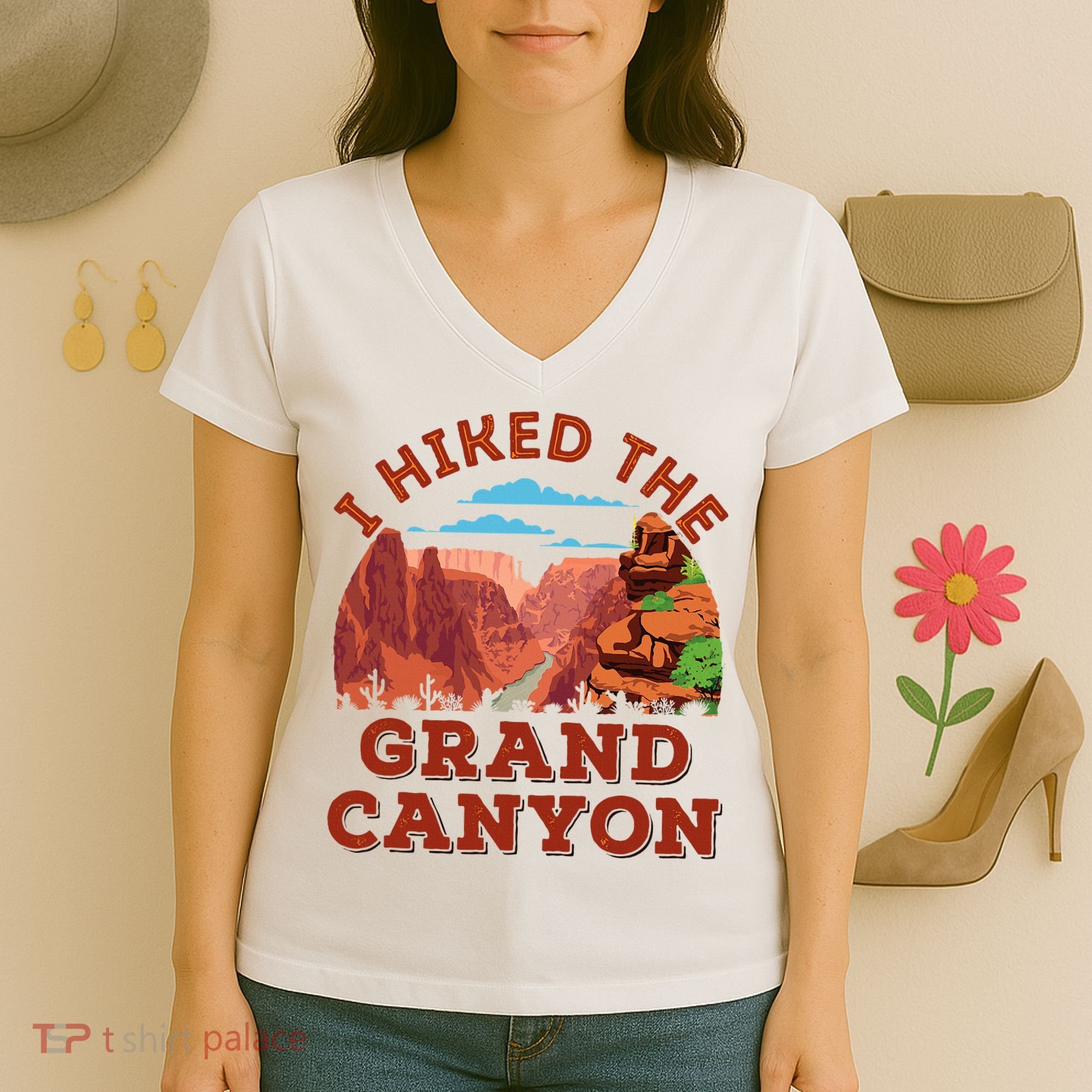 I Hiked The Grand Canyon Souvenir Hiker Hiking  Women's V-Neck T-Shirt