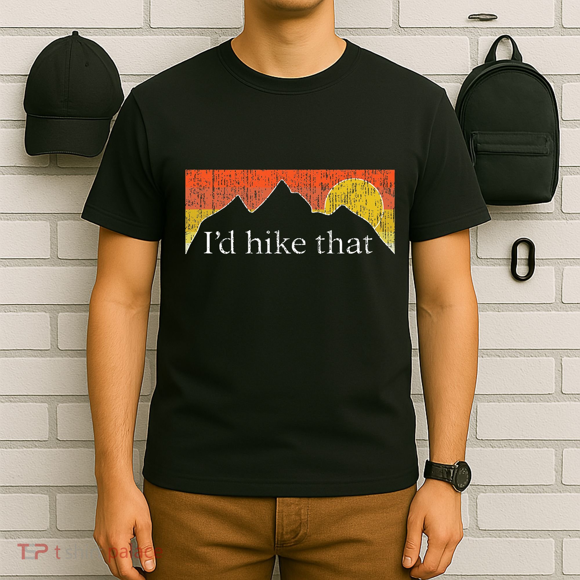 ID Hike That Hiker Hiking Mountain Sunset Vintage Theme T-Shirt