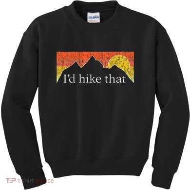 ID Hike That Hiker Hiking Mountain Sunset Vintage Theme Kids Sweatshirt